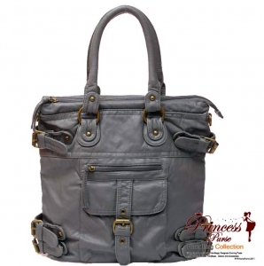 Designer Inspired soft Leatherette Hand Bag w/ Front pocket and Buckle Accents